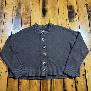 Quince Cardigan Womens Small Brown Organic Cotton Cropped Button Front Sweater